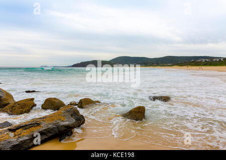 Boomerang Beach in Pacific Palms in der Mitte der Nordküste von New South Wales, Australien Stockfoto