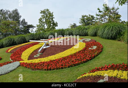 Jardin Anglais eine Blumenuhr in Genf in der Schweiz Stockfoto