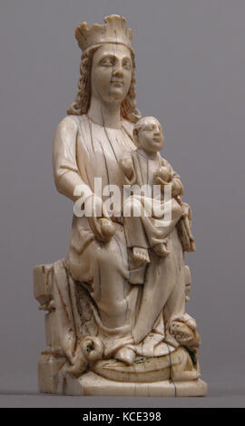 Thronende Madonna mit Kind, Ca. 1200-1250, in wahrscheinlich Aragon oder Navarra, Spanien, Spanisch, Elfenbein, Spuren von Farbe, Insgesamt Stockfoto