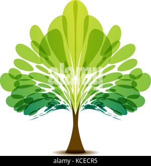 Stylized vector Baum Logo Design mit grünen Blättern auf weißem Hintergrund Stock Vektor
