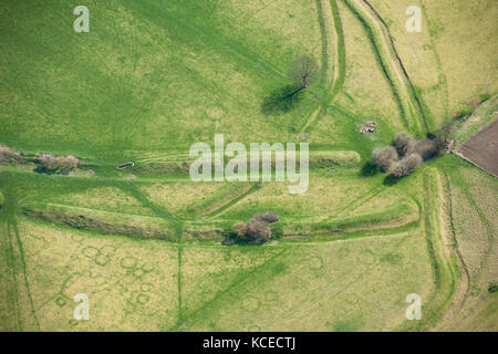 Stonea Camp, cambridgeshire. liegend im Venn in der Nähe von März ist dies der niedrigste Eisenzeit hillfort in Großbritannien. Detail der Erdarbeiten bleibt der Banken ein Stockfoto