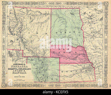 1864, Johnson, Karte von Idaho, Dakota, Nebraska, Kansas und Colorado Stockfoto