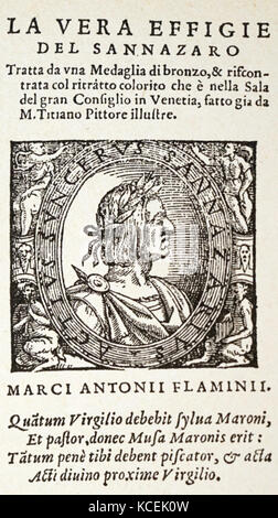 Seite von 'Arcadia' von Jacopo Sannazaro (1458-1530) ein italienischer Dichter, Humanist und epigrammist aus Neapel. Vom 16. Jahrhundert Stockfoto