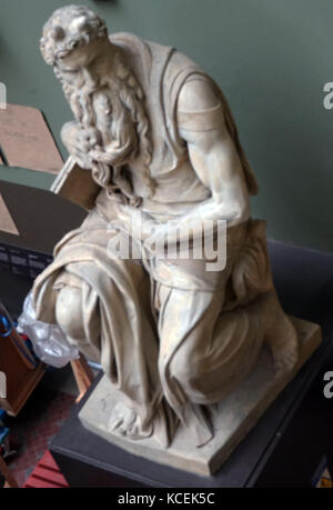 Gipsabguss der Statue von Moses (Original von Michelangelo, (1475-1564), ein italienischer Bildhauer, Maler, Architekt und Dichter der Renaissance. Michelangelo abgeschlossen Die Skulptur in 1542. Vom 16. Jahrhundert Stockfoto