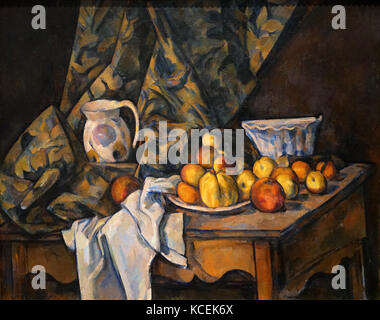 Gemälde mit dem Titel "noch Leben mit Äpfel und Pfirsiche' von Paul Cézanne (1839-1906), ein französischer Post-Impressionist Painter. Vom 20. Jahrhundert Stockfoto