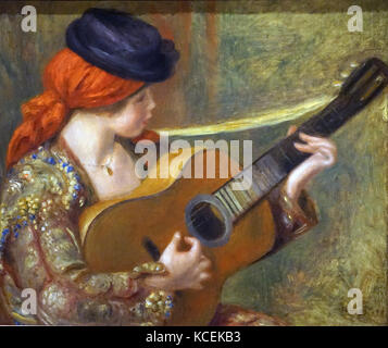 Gemälde mit dem Titel "Junge Spanische Frau mit Gitarre' von Pierre-Auguste Renoir (1841-1919), ein französischer Künstler der impressionistischen Stil. Vom 19. Jahrhundert Stockfoto