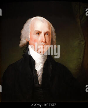 Porträt von Präsident James Madison (1751-1836) amerikanischer Staatsmann und 4.Präsident der Vereinigten Staaten. Von Gilbert Stuart (1755-1828) ein US-amerikanischer Maler gemalt. Vom 19. Jahrhundert Stockfoto