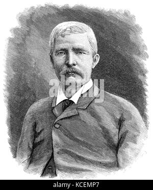 Sir Henry Morton Stanley GCB (1841 - 1904) Welsh-American, Journalist und Forscher, der berühmt für seine Untersuchung von Zentralafrika und seiner Suche nach der Missionar und Entdecker David Livingstone war. Der Punch kombiniert Willkommen bei Henry Morton Stanley und "Cleopatra's Needle' der Obelisk, die Erasmus-Wilson aus Ägypten transportiert hatte, am Ufer der Themse errichtet werden. Punch, 1878. Stockfoto