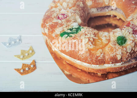 Roscon de Reyes, Spanisch drei Könige Kuchen Stockfoto