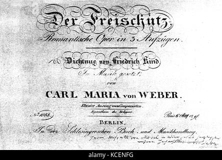 Titelseite der Deutschen Oper 'Der Freischütz' (Shooter) von Carl Maria von Weber (1786-1826) ein deutscher Komponist, Dirigent, Pianist, Gitarrist, und Kritiker. Vom 19. Jahrhundert Stockfoto