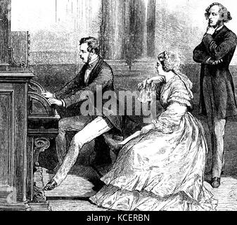 Gravur, Queen Victoria (1819-1901), Prinz Albert (1819-1861) Die Orgel spielen zu deutschen Komponisten Felix Mendelssohn (1809-1847). Vom 19. Jahrhundert Stockfoto