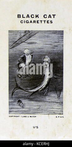 Schwarze Katze Zigaretten, Erster Weltkrieg, Propaganda Karte Übersicht: Gefahr durch deutsche U-Boote Stockfoto