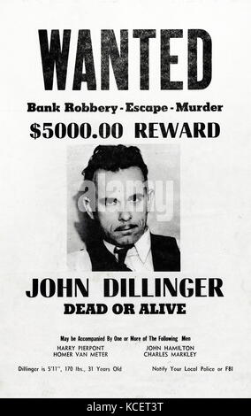 John Herbert Dillinger (1903-1934), US-amerikanischer Gangster in der Depression-era in den Vereinigten Staaten. Er bedient mit einer Gruppe von Männern, die von manchen als die Dillinger Bande oder Terror Bande, die von 24 Banken ausrauben und vier Polizeistationen beschuldigt wurde, unter anderen Aktivitäten bekannt ist. Stockfoto