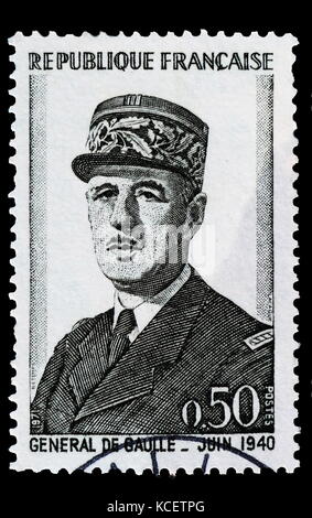 Charles de Gaulle (1890-1970), französischer General und Staatsmann. Er war der Führer des Freien Frankreich (1940-44) und der Chef der provisorischen Regierung der Französischen Republik (1944-46). 1958 gründete er die Fünfte Republik und wurde gewählt, da der 18. Präsident Frankreichs, eine Position, die er bis zu seinem Rücktritt 1969 statt Stockfoto