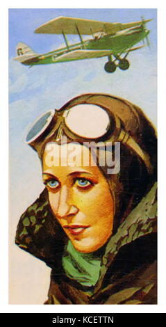 1969 Brooke Bond Sammler tee Karte, die Darstellung: Amy Johnson, (1903 - 5. Januar 1941) bahnbrechende Englisch Aviator und war die erste Pilotin alleine von Großbritannien nach Australien fliegen. Sie flog im Zweiten Weltkrieg als Teil des Luftverkehrs Hilfs- und starb während einer Fähre Flug im Juli 1931 Stockfoto