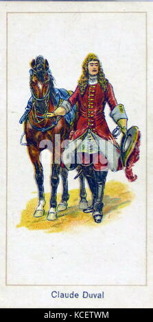 London Zigarette Unternehmenskarte 1924 Darstellung: Claude Du Vall (1643 - 21. Januar 1670) war ein französischer - geboren, gentleman Highwayman Hotel in post-Wiederherstellung Großbritannien Stockfoto