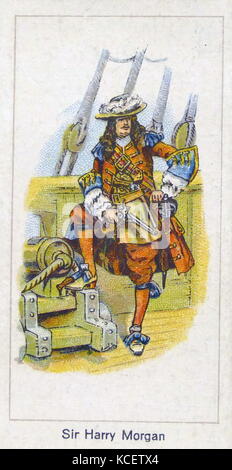 London Zigarette Unternehmenskarte 1924 Darstellung: Sir Henry Morgan (C. 1635-1688), walisischer Privateer (Pirate), Gutsbesitzer und später Vizegouverneur von Jamaika. Stockfoto