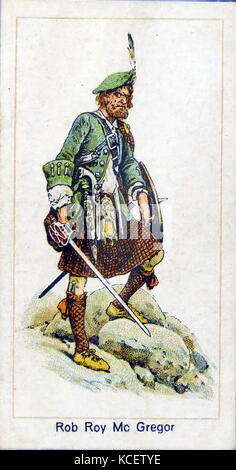 London Zigarette Unternehmenskarte 1924 Darstellung: Robert "Rob" Roy MacGregor (1671-1734) war ein schottischer Outlaw, der später ein Volksheld geworden. Er wurde 'die Schottische Robin Hood" genannt Stockfoto