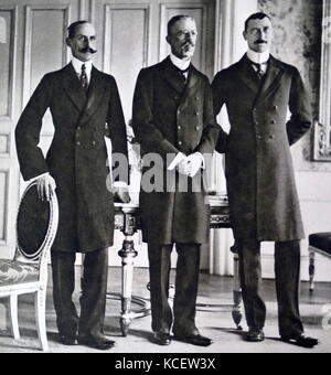 Ihre Majestäten König Haakon VII. von Norwegen, König Gustav V. von Schweden, und König Christian X Dänemark, Treffen in Stockholm, Schweden ca. 1923 Stockfoto