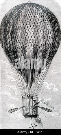 Gravur, Vincenzo Lunardi (1759-1839), einem italienischen Luftschiffer, seine erste Ballon aufstieg in England. Vom 18. Jahrhundert Stockfoto