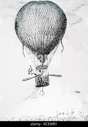 Gravur, Vincenzo Lunardi (1759-1839), einem italienischen Luftschiffer, seine erste Ballon aufstieg in England. Vom 18. Jahrhundert Stockfoto