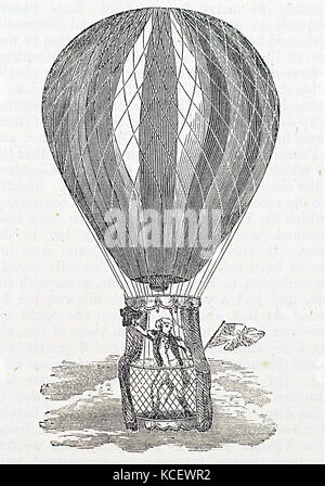 Gravur, Vincenzo Lunardi (1759-1839), einem italienischen Luftschiffer, seine erste Ballon aufstieg in England. Vom 18. Jahrhundert Stockfoto