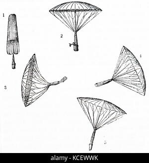 Gravur Darstellung André-Jacques Garnerin der Fallschirm Design. André-Jacques Garnerin (1769-1823) eine französische Ballonfahrer und Erfinder der rahmenlosen Fallschirm. Vom 19. Jahrhundert Stockfoto