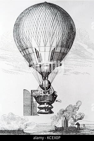 Gravur, Jean-Pierre Blanchard (1753-1809), ein französischer Erfinder und Dr. John Jeffries (1745-1819), ein amerikanischer Arzt, Wissenschaftler, und ein militärisches Chirurg. Vom 20. Jahrhundert Stockfoto