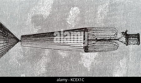 Gravur Darstellung André-Jacques Garnerin der Fallschirm Design. André-Jacques Garnerin (1769-1823) eine französische Ballonfahrer und Erfinder der rahmenlosen Fallschirm. Vom 19. Jahrhundert Stockfoto