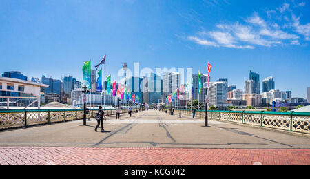 Australien, New South Wales, Sydney, Darling Harbour, der Pyrmont Bridge Blick in Richtung der CBD Stockfoto