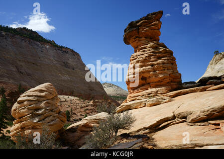 Rock Spire im Zion National Park, in der Nähe Eingang Ost, Mt. Carmel Highway, Utah, USA Stockfoto