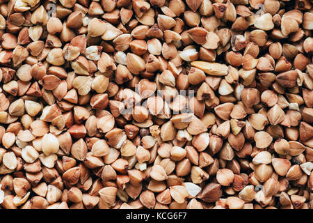 Buchweizen Körner, Hintergrund, Textur. Gesundes Essen Stockfoto