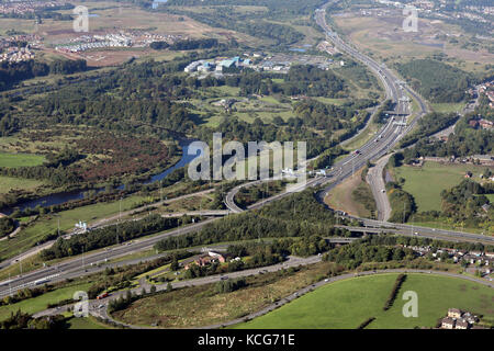 Luftaufnahme von M73 & M74 Autobahn Anschlussstelle Larkhall in der Nähe von Glasgow, Schottland Stockfoto