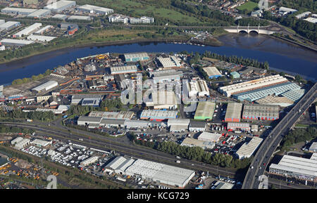 Luftaufnahme von Gewerbegebiet Blaydon in der Nähe von Newcastle upon Tyne, Großbritannien Stockfoto