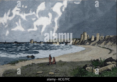 Israel. Caesarea Maritima. Römische Ruinen. Stich, 19. Jahrhundert. Stockfoto