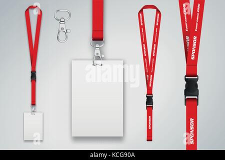 Satz von Lanyard und Abzeichen. Metal Stück. Für die Präsentation der Vorlage. realistische Vector Illustration. Stock Vektor