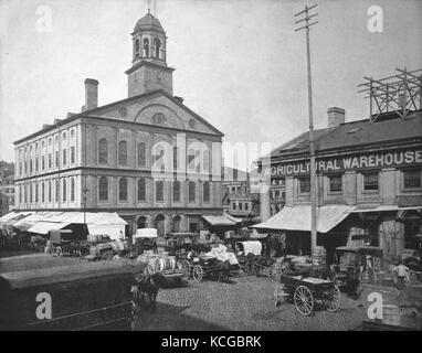 Vereinigten Staaten von Amerika, der Faneuil Hall in der Stadt Boston, Faneuil Hall die Wiege der Freiheit genannt wird, Staat von Massachusetts, digital verbesserte Reproduktion einer historischen Foto aus dem (geschätzten) Jahr 1899 Stockfoto