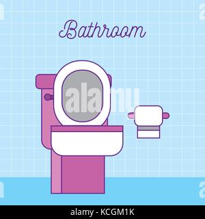 Badezimmer, wc und Papier an der Wand Bild Stock Vektor