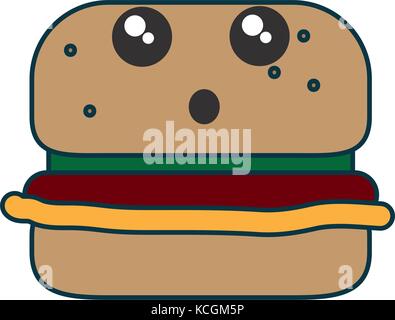 Kawaii-Hamburger-Symbol auf weißem Hintergrund-Vektor-illustration Stock Vektor
