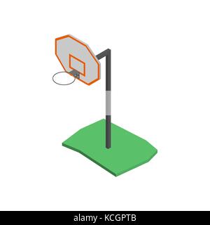 Basketball Schild mit einem Korb, auf weißem Hintergrund. Element für die Gestaltung von Spielplätzen Objekte. Flachbild isometrische 3D-Stil, Vect Stock Vektor