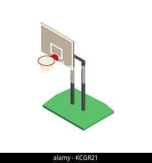 Basketball Schild mit einem Korb, auf weißem Hintergrund. Element für die Gestaltung von Spielplätzen Objekte. Flachbild isometrische 3D-Stil, Vect Stock Vektor