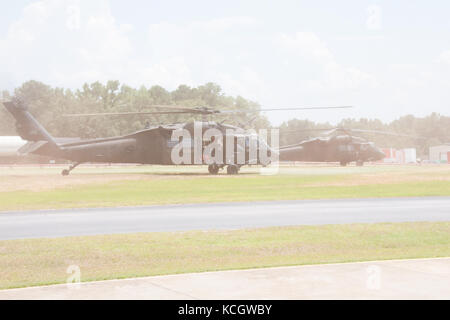 Das South Carolina National Guard’s Helicopter Aquatic Rescue Team (SC-hart), zusammen mit Soldaten der kolumbianischen Armee an der South Carolina Fire Academy in Columbia, South Carolina 20. Juli 2017. Das SC-hart Team prüfte die Trainingstechniken, die sie zur Rettung von Menschenleben einsetzen, einschließlich einer Demonstration der Wasserabfallrettung mit dem Hubschrauber UH-60 Blackhawk. Die South Carolina National Guard und das Land Kolumbien haben eine staatliche Partnerschaft unter dem National Guard Bureau, die im Juli 2012 begann. (USA Foto der Armee-Nationalgarde von 1. LT. Cody Denson) Stockfoto