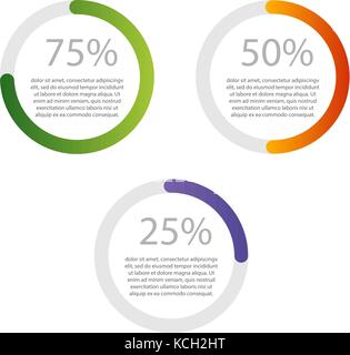 Satz von Diagrammen, Kreise mit Prozentsätzen 75 50 25. Stock Vektor