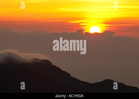 Sonnenaufgang über den Wolken, Haleakala National Park, Maui, Hawaii Stockfoto