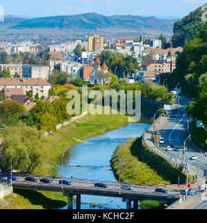 Anzeigen von sighisoara mit tarnava River. Rumänien Stockfoto