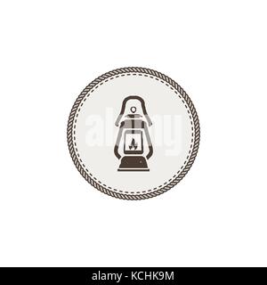 Vintage camping Laterne Patch auf weißem Hintergrund. retro Gas Lamp mit glühenden Feuer Wick. Vektor Illustration. retro Hand gezeichnet Design Stock Vektor