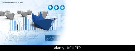 Digitale zusammengesetzte Gruppe von Papier Boote auf Balkendiagramm Statistiken Stockfoto