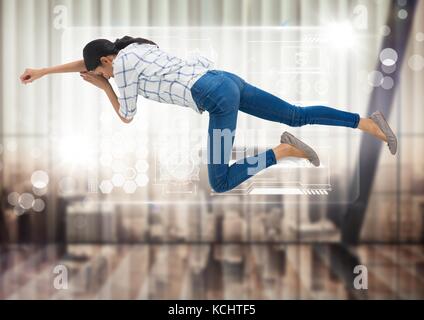 Digital composite von Frau schlafend Floating mit Schnittstelle Stockfoto