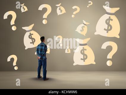 Digital composite der Mann vor Geld an der Wall Stockfoto