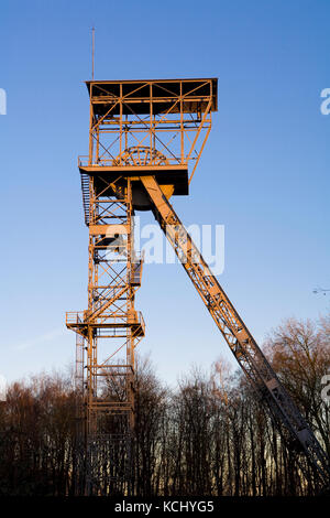 Deutschland, Ruhrgebiet, Herne-Boernig, Kopfbedeckung der stillgelegten Kohlemine Teutoburgia, Grube 1. Deutschland, Ruhrgebiet, Herne-Boernig, Foederturm der ehema Stockfoto